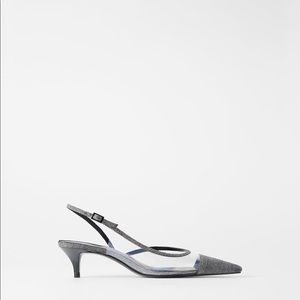 Party Sparkly Vinyl Pointed Slingback Kitten Heels